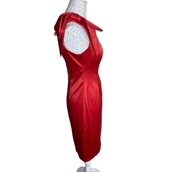 NWT Eliza J One-shoulder Bow Detail Satin Sheath Dress Red weeding formal - Picture 6 of 8